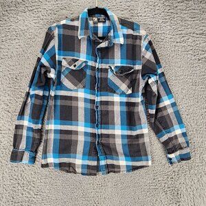 Mensfield Shirt Mens Large Blue Plaid Long Sleeve Button Up *GUC*